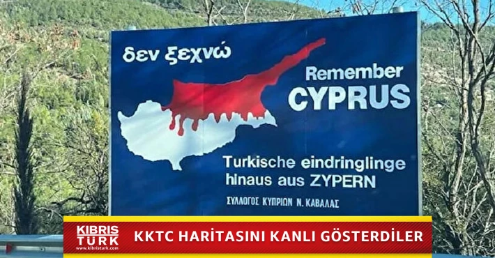 Yunanistan'dan Kıbrıs provokasyonu: Haritadaki KKTC bölgesini kanlı biçimde resmettiler